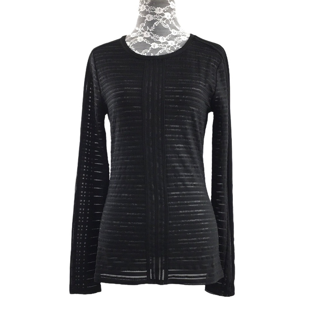 BCBG MaxAzria Black Jacquard Knit Pullover Blouse Womens Small Long Sleeve
